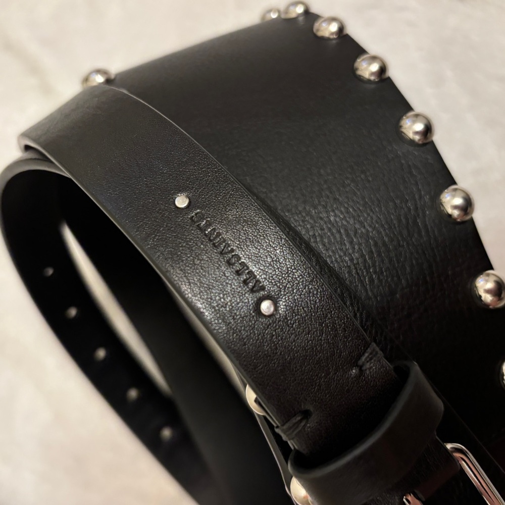 All Saints Alcor Black Leather Studded Belt with Silver Accents - Picture 9 of 9